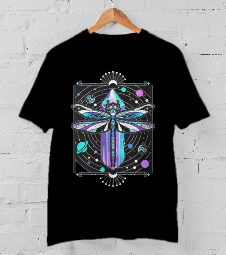Inzo Soft Landing Psychedelic Dragonfly Crystal Space Planets T-Shirt