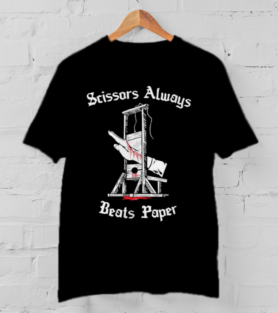 Scissors Always Beats Paper Guillotine Hand Illustration T-Shirt
