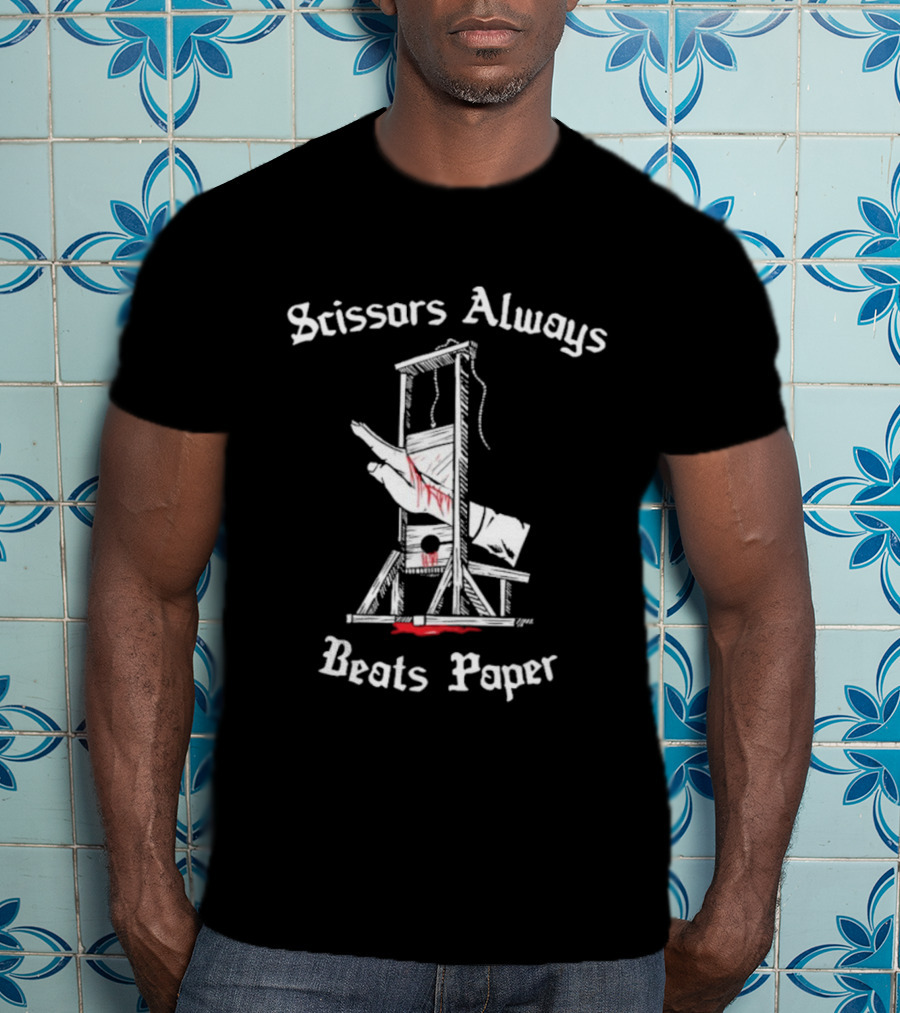 Scissors Always Beats Paper Guillotine Hand Illustration T-Shirt