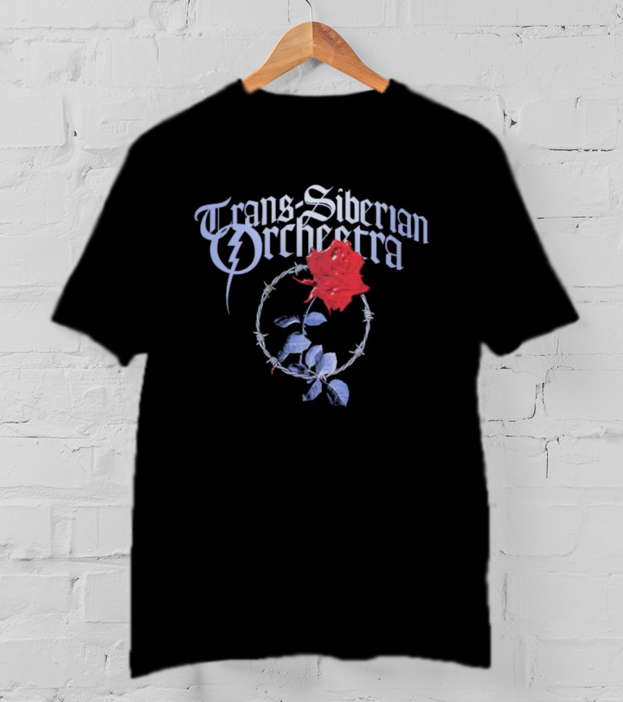 Trans-Siberian Orchestra Barbed Wire Rose Red Blue Typography T-Shirt