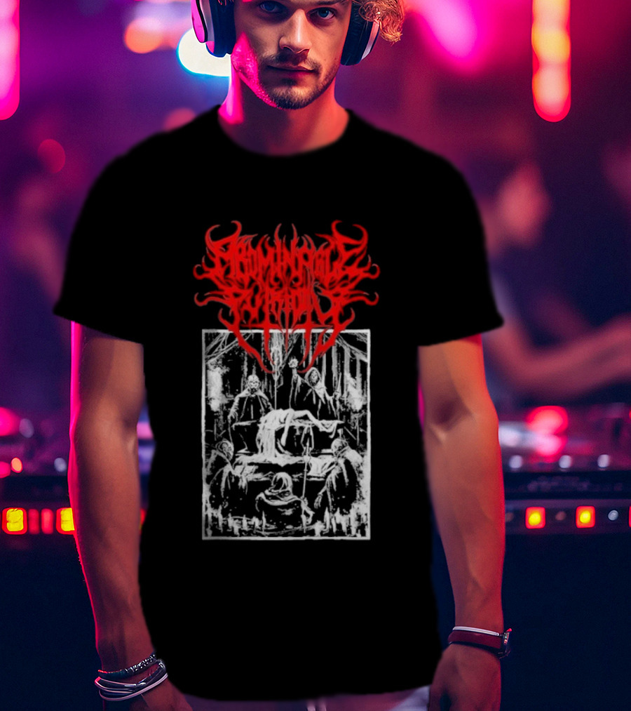 Abominable Putridity Digital Unholy Extreme Metal Art Red Logo Skeleton Design T-Shirt