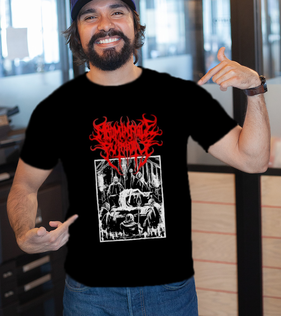 Abominable Putridity Digital Unholy Extreme Metal Art Red Logo Skeleton Design T-Shirt