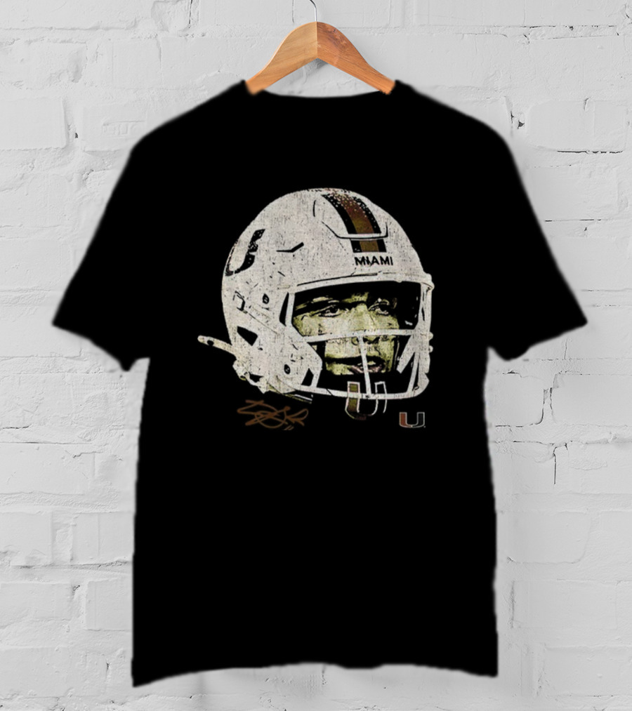 Carson Beck Miami Hurricanes Helmet Face NFL Football Signature U Logo T-Shirt