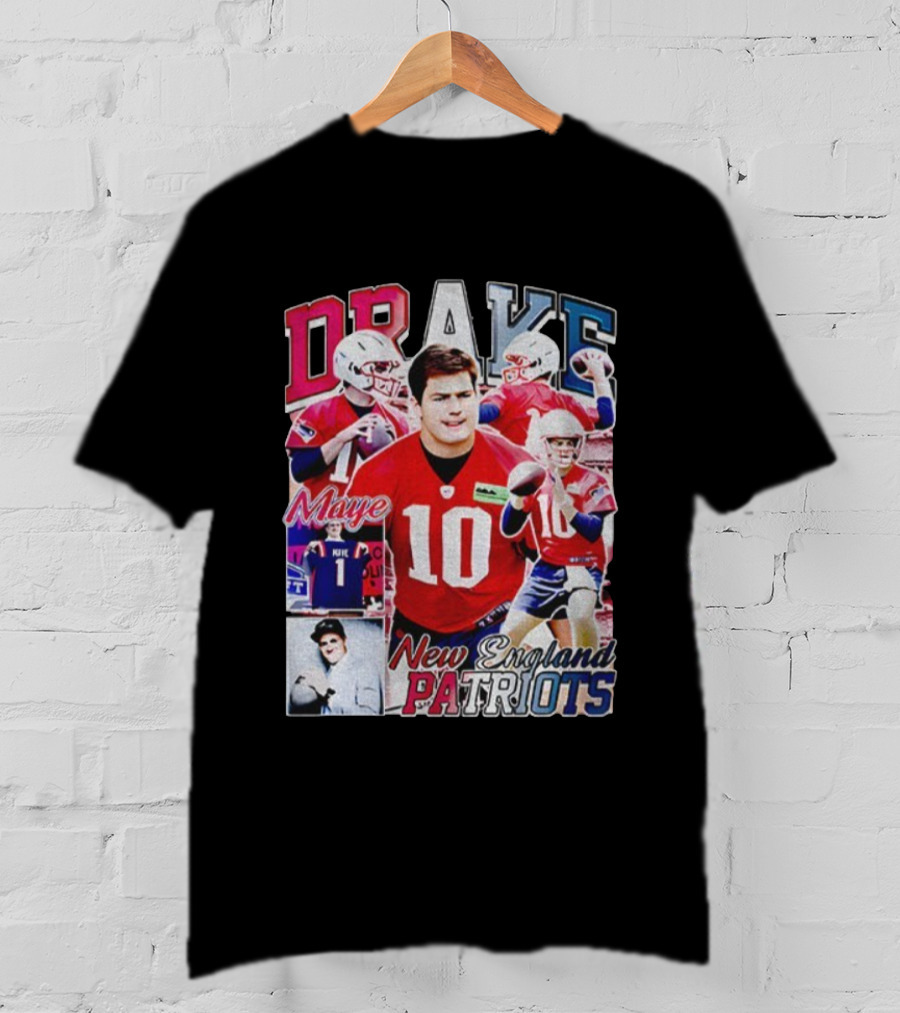 Drake Maye New England Patriots NFL Football Collage T-Shirt