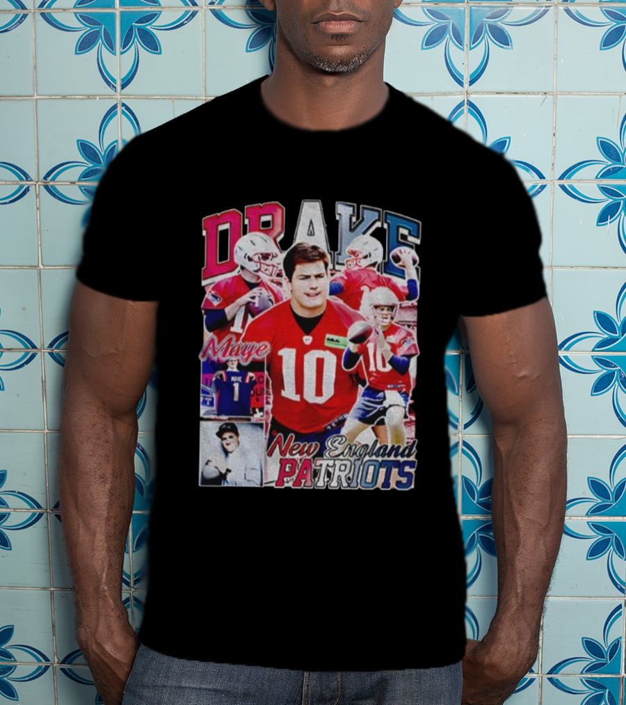 Drake Maye New England Patriots NFL Football Collage T-Shirt