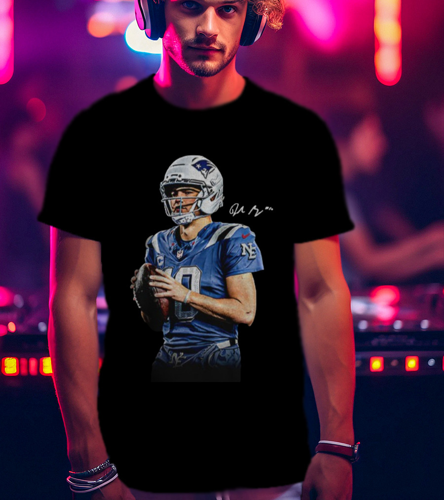 Drake Maye New England Patriots NFL Football Quarterback Signature New Era T-Shirt