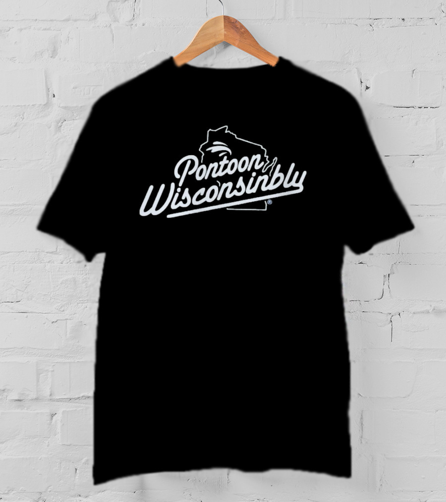 Pontoon Wisconsinbly State Outline Style T-Shirt