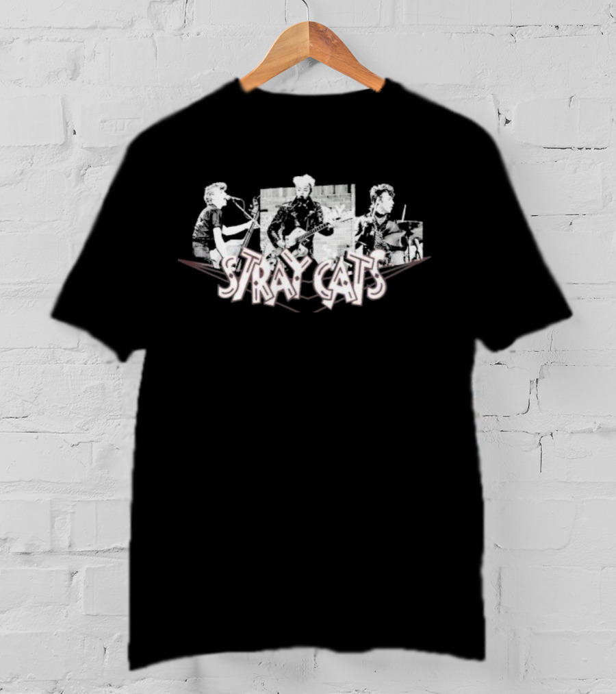 Stray Cats Band Photo Collage Rockabilly Trio T-Shirt