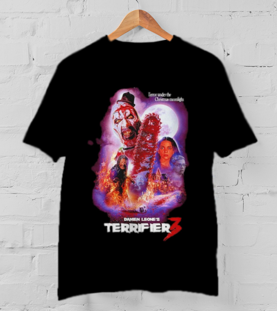 Damien Leone's Terrifier 3 Under The Christmas Moonlight Chainsaw Clown Horror T-Shirt