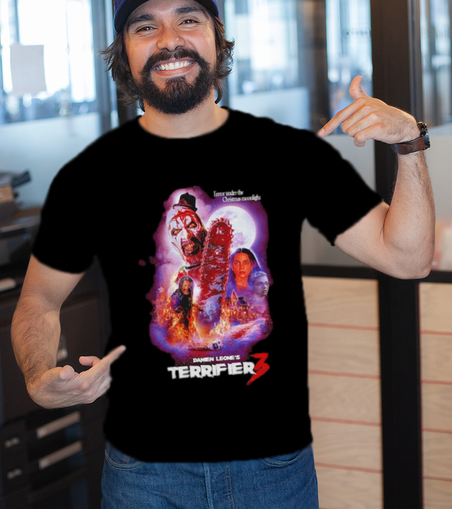 Damien Leone's Terrifier 3 Under The Christmas Moonlight Chainsaw Clown Horror T-Shirt