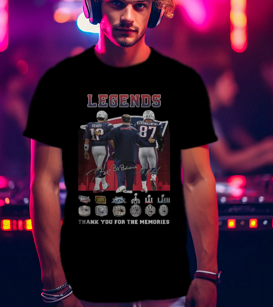 LEGENDS Brady Gronkowski Belichick New England Patriots Thank You For The Memories NFL Rings T-Shirt