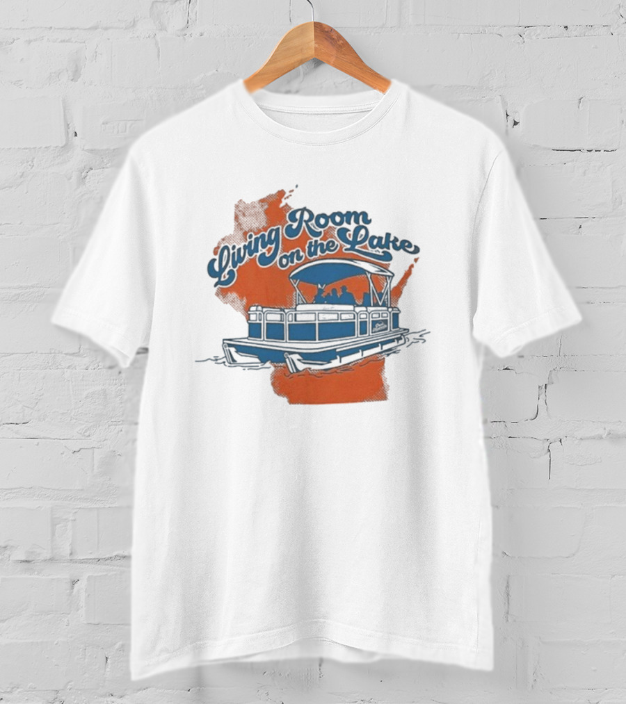 Living Room On The Lake Drink Wisconsinbly Pontoon Boat Illustration T-Shirt