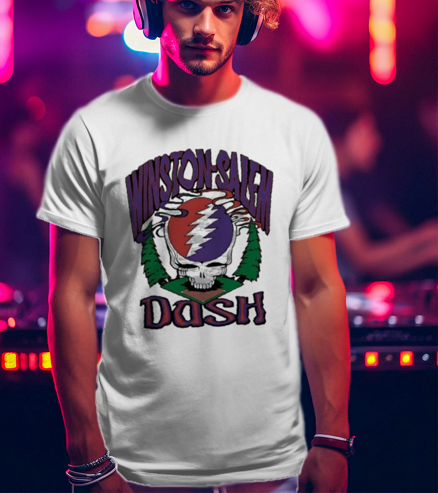 Winston-Salem Dash Grateful Dead Collaboration With Iconic Skull Lightning Bolt And Pine Trees T-Shirt