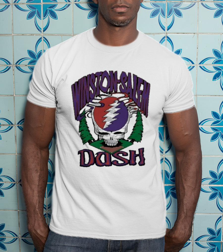 Winston-Salem Dash Grateful Dead Collaboration With Iconic Skull Lightning Bolt And Pine Trees T-Shirt