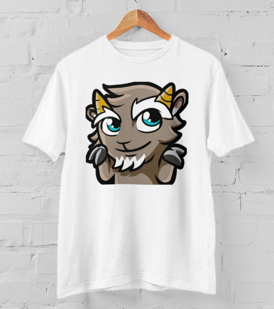 ``` Cliffy Shrug Cartoon Goat With Horns And Blue Eyes ``` T-Shirt