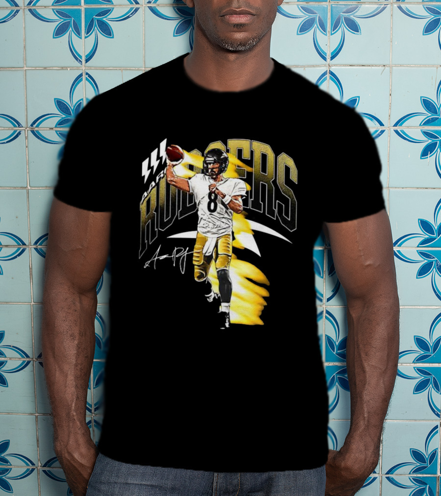 Aaron Rodgers Number 08 Pittsburgh Steelers Football Signature T-Shirt
