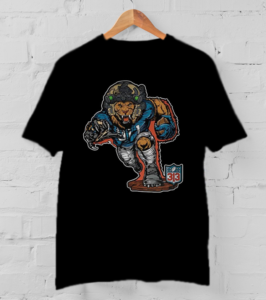 Detroit Lions 313 Soldier Mascot Football Lion Warrior T-Shirt
