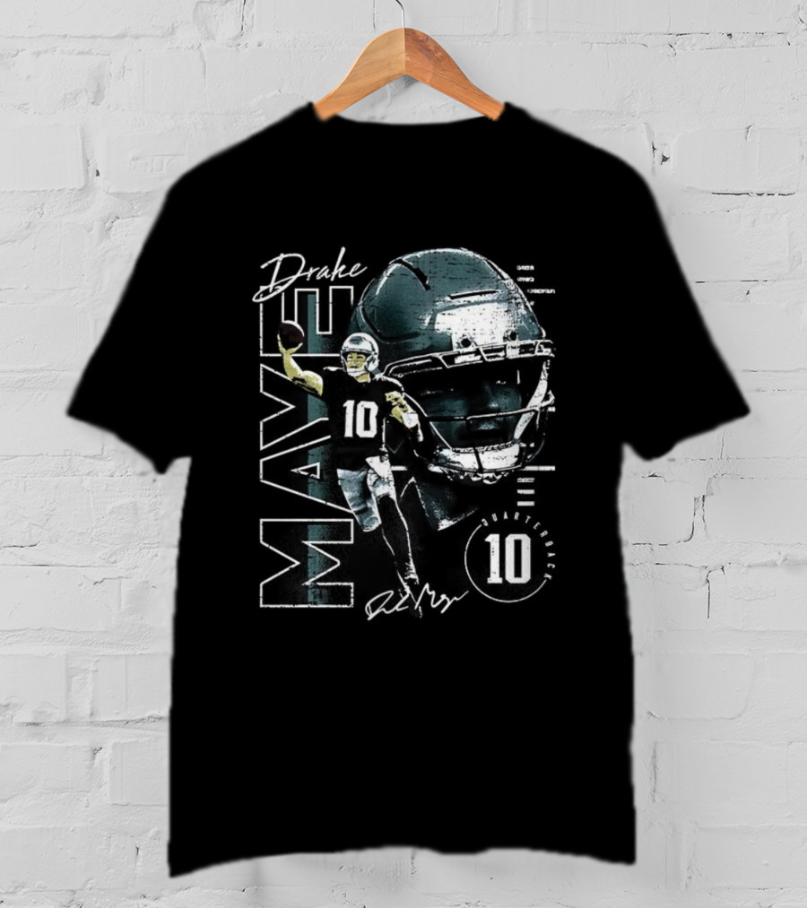 Drake Maye Patriots Football Vertical Name Signature Retro 10 T-Shirt