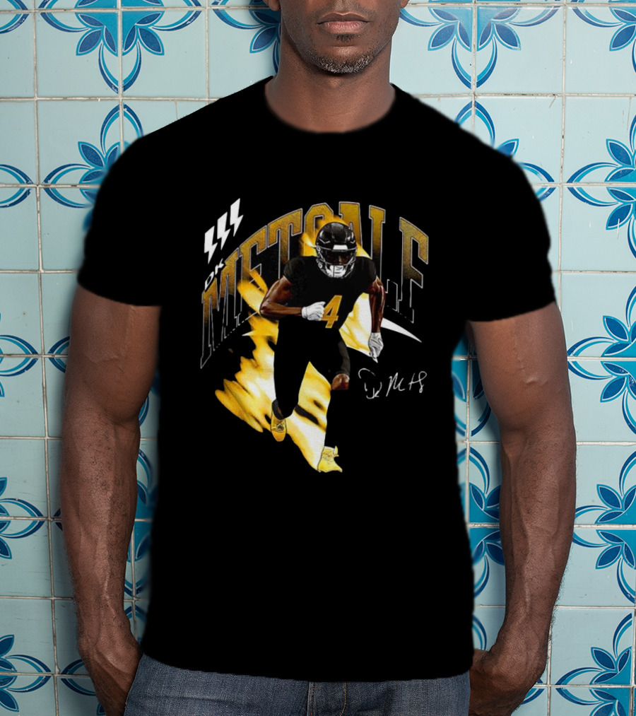 DK Metcalf Football Number 4 Pittsburgh Steelers Signature Retro T-Shirt
