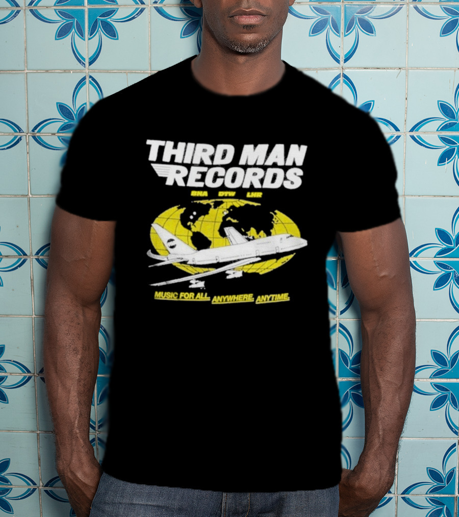 Third Man Records Music For All Anywhere Anytime Globe Plane T-Shirt