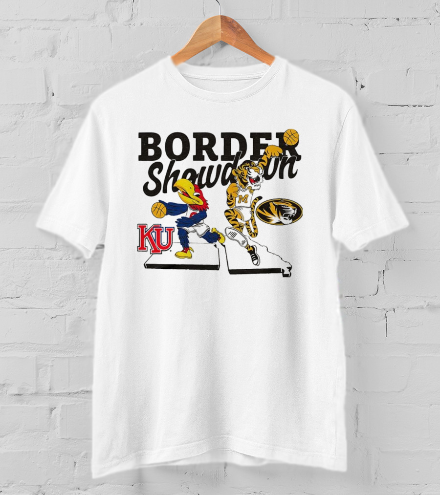 KU Jayhawks Vs Mizzou Tigers Border Showdown Basketball Mascots T-Shirt