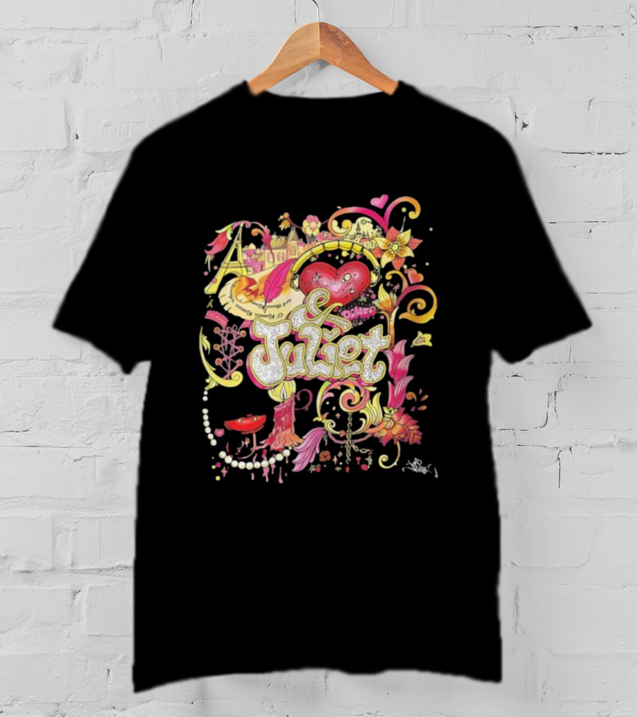 & Juliet Musical Love Hearts Flowers Colorful Art Romeo T-Shirt