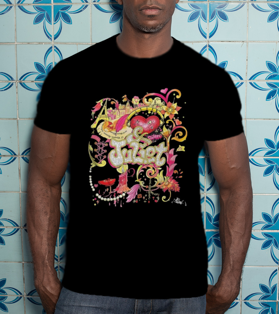 & Juliet Musical Love Hearts Flowers Colorful Art Romeo T-Shirt
