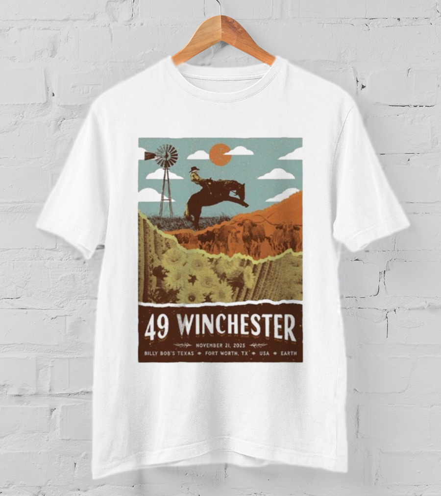 49 Winchester Fort Worth TX Billy Bob’s Texas November 21 2025 Cowboy Windmill Scene T-Shirt