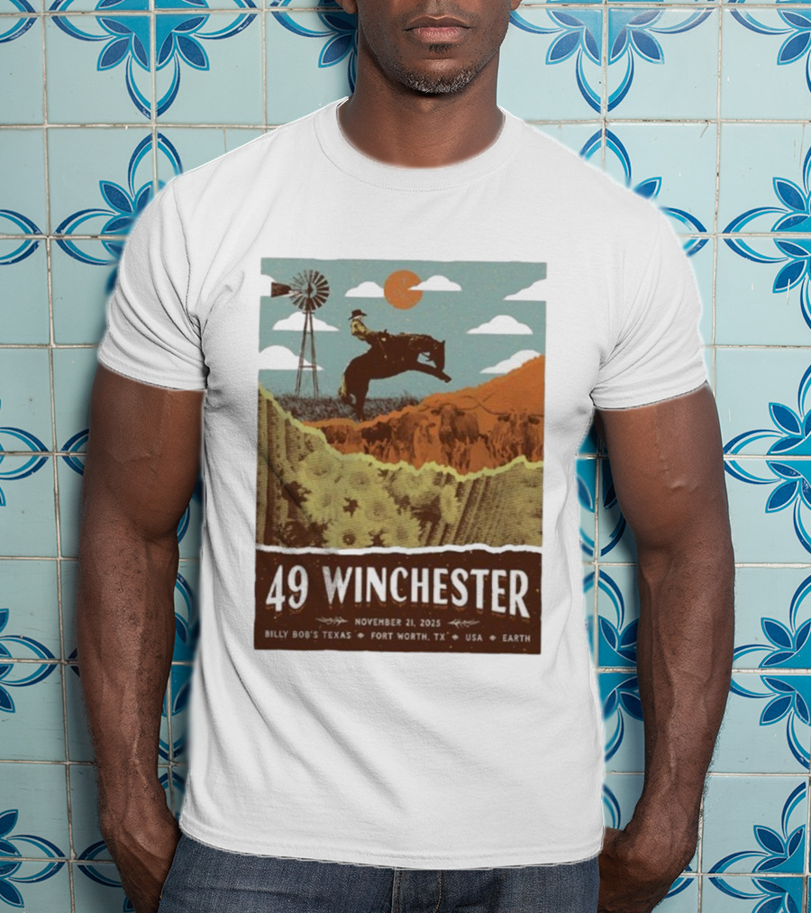 49 Winchester Fort Worth TX Billy Bob’s Texas November 21 2025 Cowboy Windmill Scene T-Shirt