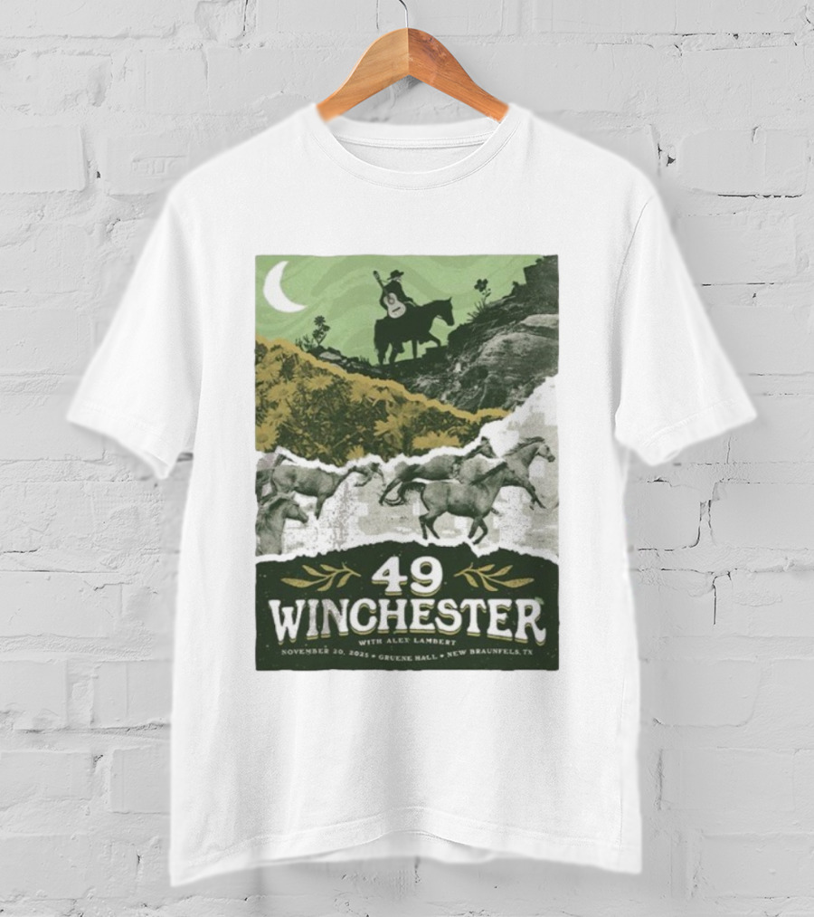 49 Winchester Alex Lambert November 20 2025 Gruene Hall New Braunfels TX Riding Guitar Moonlit Scene T-Shirt
