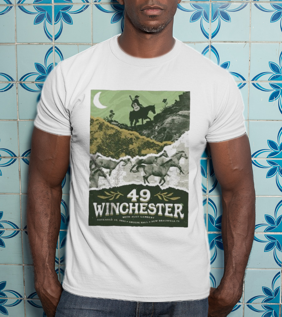 49 Winchester Alex Lambert November 20 2025 Gruene Hall New Braunfels TX Riding Guitar Moonlit Scene T-Shirt