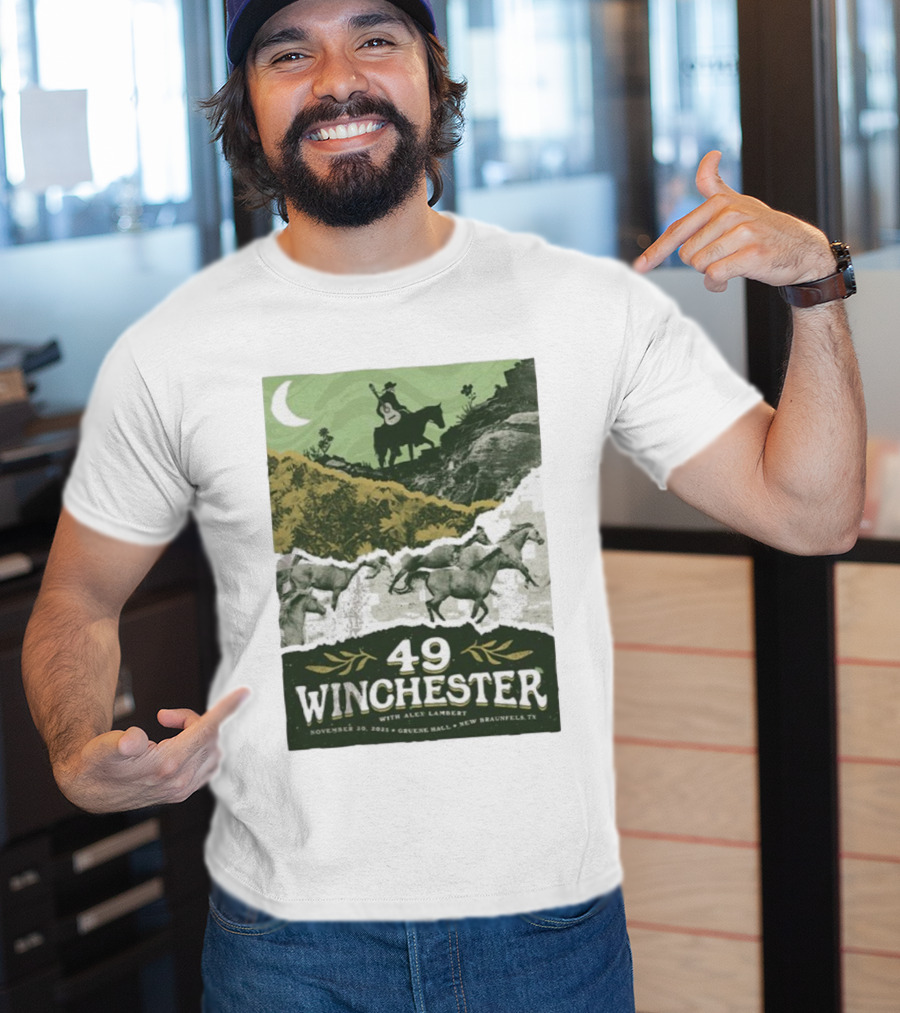 49 Winchester Alex Lambert November 20 2025 Gruene Hall New Braunfels TX Riding Guitar Moonlit Scene T-Shirt
