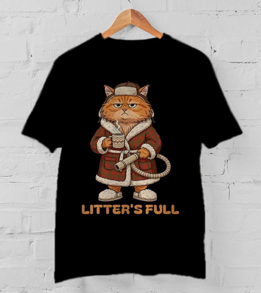 Litter's Full Grumpy Cat Christmas Humor Meme Holiday Coffee And Robe T-Shirt
