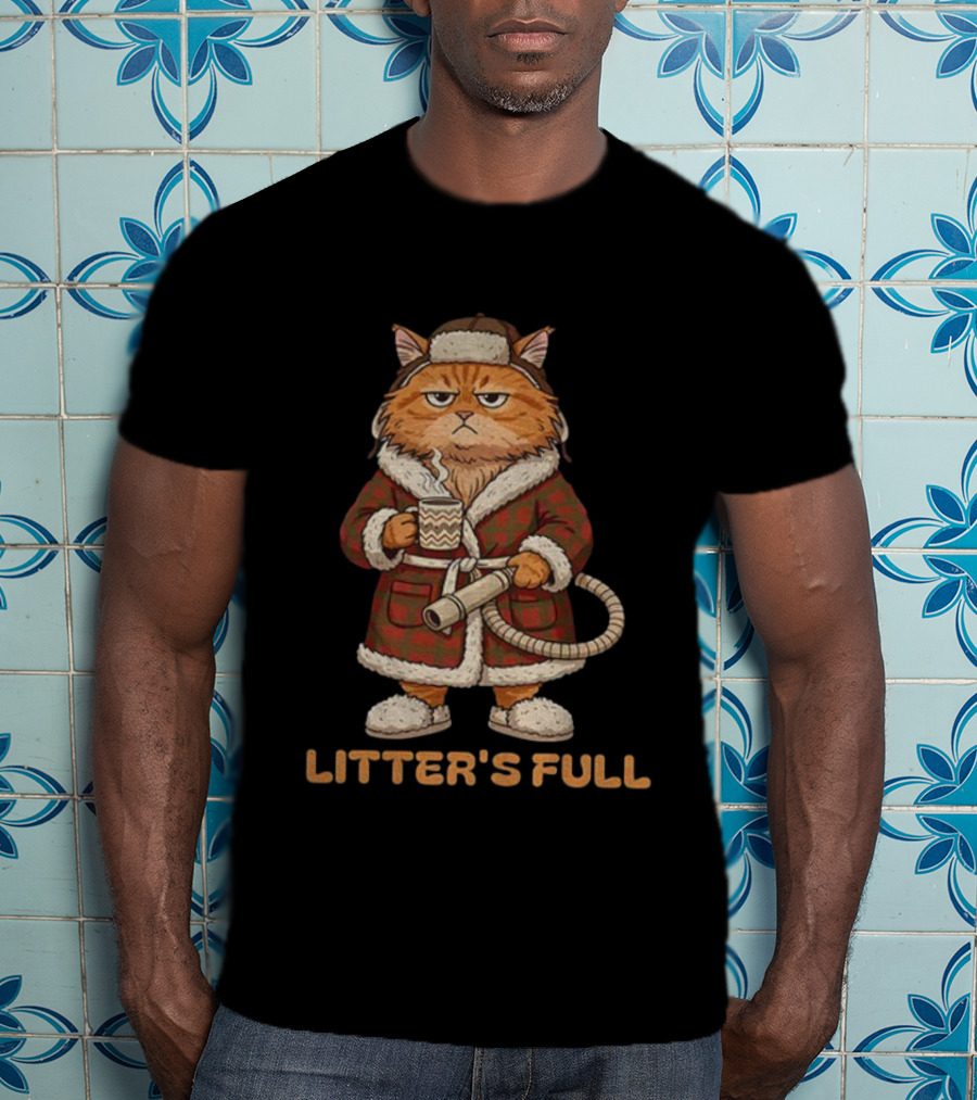 Litter's Full Grumpy Cat Christmas Humor Meme Holiday Coffee And Robe T-Shirt