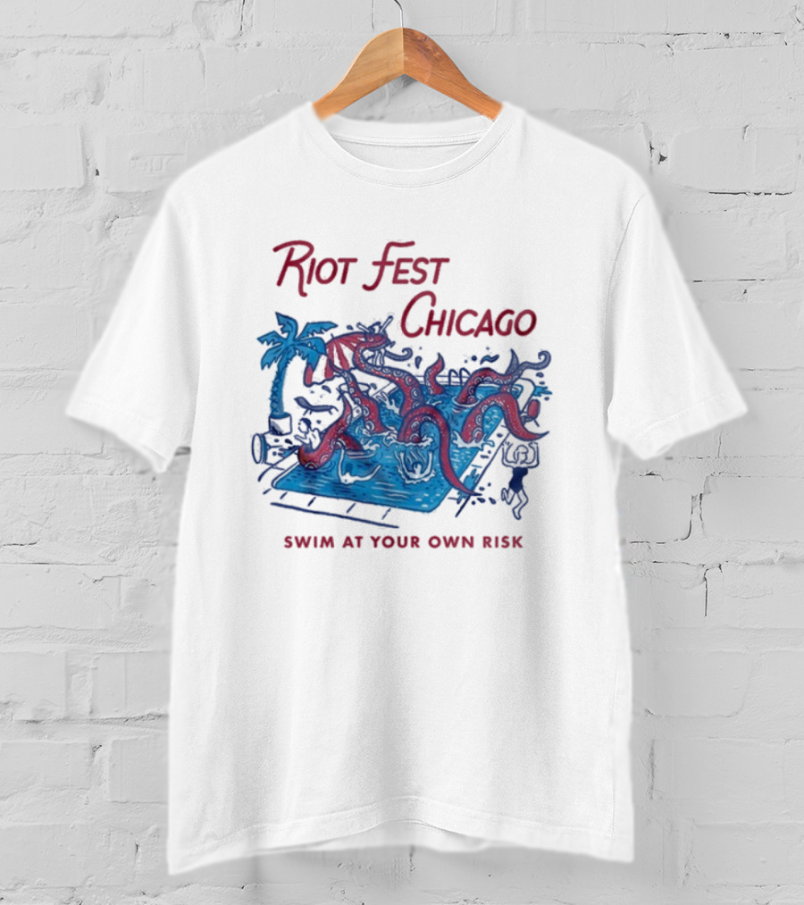 Riot Fest Chicago Swim At Your Own Risk Octopus Pool Scene T-Shirt
