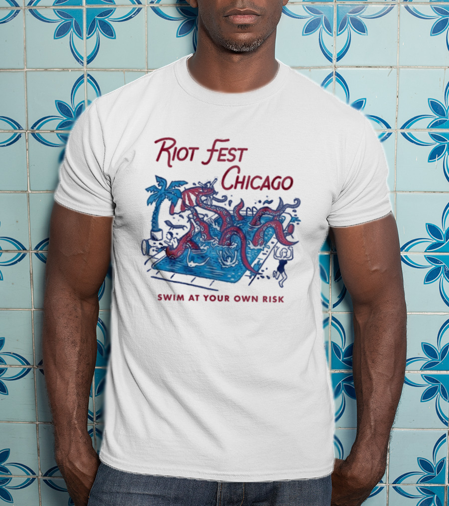 Riot Fest Chicago Swim At Your Own Risk Octopus Pool Scene T-Shirt