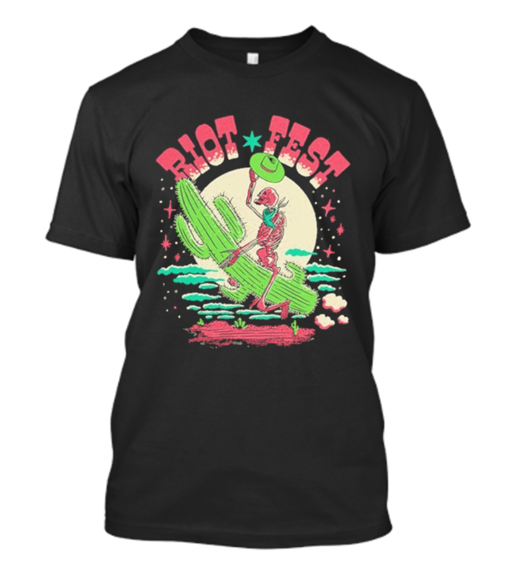 Riot Fest Skeleton Cactus Moon Scene Vintage Style T-Shirt