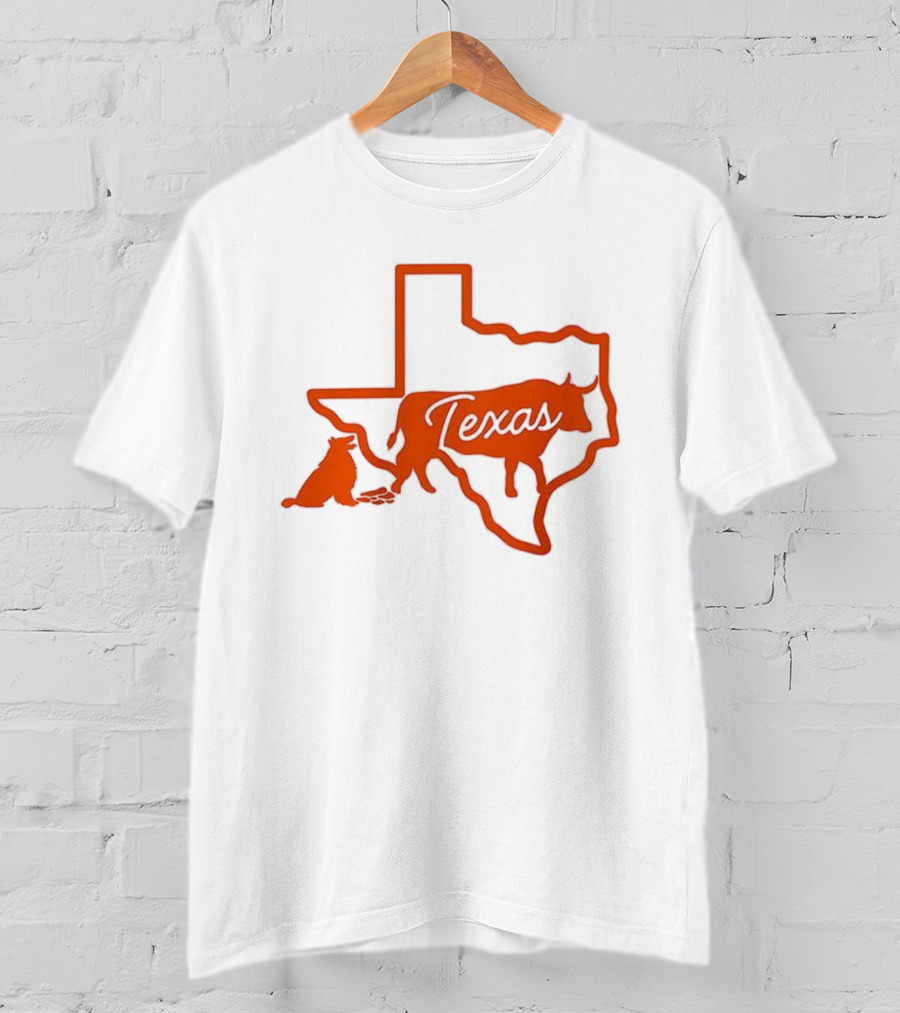 Texas Longhorns Rivalry Map Outline With Steer And State Silhouette Design T-Shirt