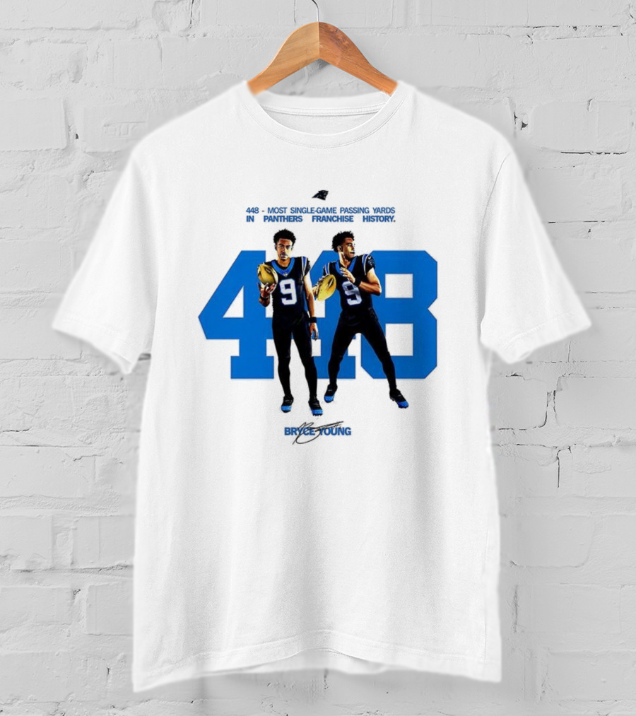 Carolina Panthers Bryce Young 448 Signature Blue Number 9 Football T-Shirt