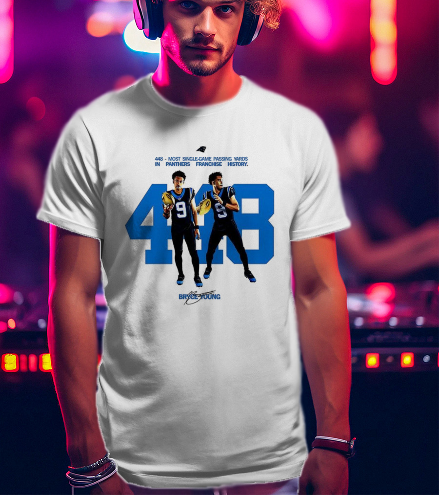 Carolina Panthers Bryce Young 448 Signature Blue Number 9 Football T-Shirt