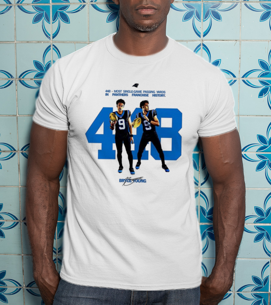 Carolina Panthers Bryce Young 448 Signature Blue Number 9 Football T-Shirt
