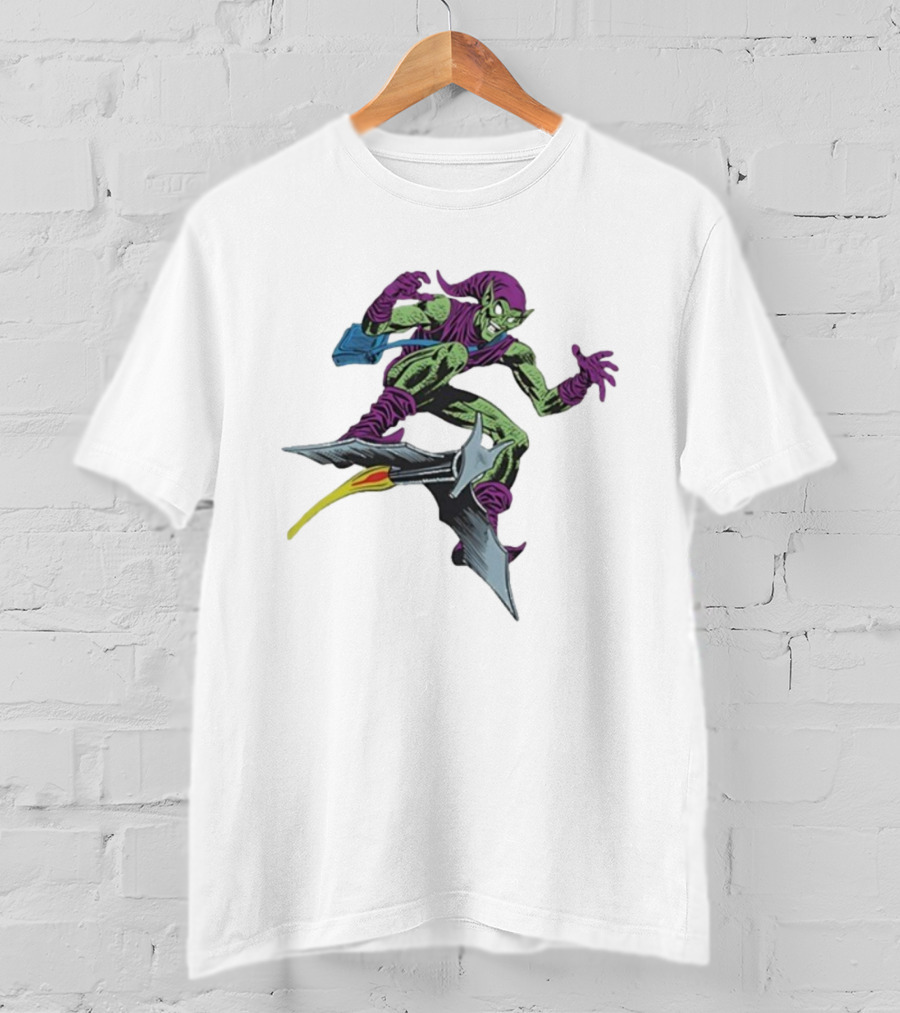 Green Goblin Marvel Character Flying Glider Comic Book Style Artwork T-Shirt