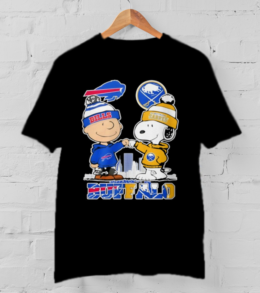 Buffalo Bills Sabres Snoopy Charlie Brown Friendship Skyline T-Shirt