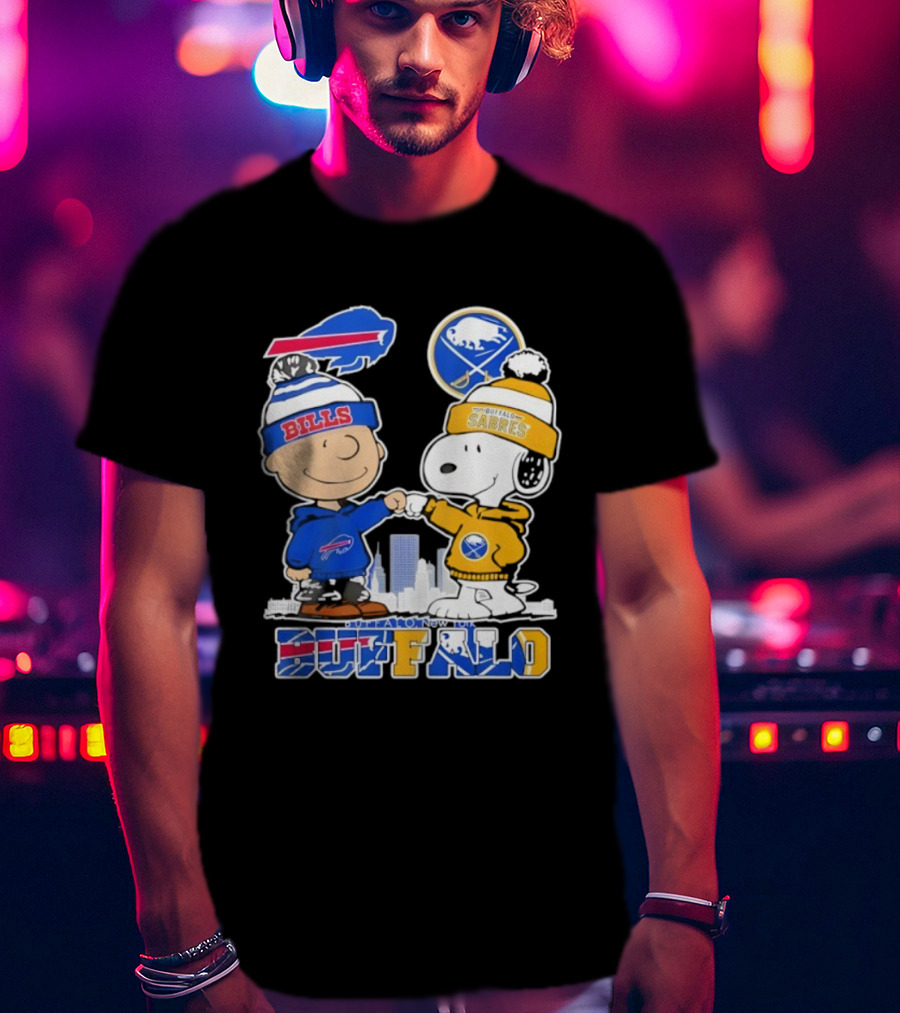 Buffalo Bills Sabres Snoopy Charlie Brown Friendship Skyline T-Shirt