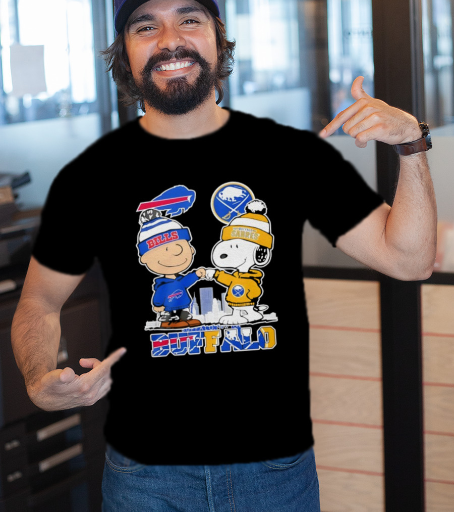Buffalo Bills Sabres Snoopy Charlie Brown Friendship Skyline T-Shirt