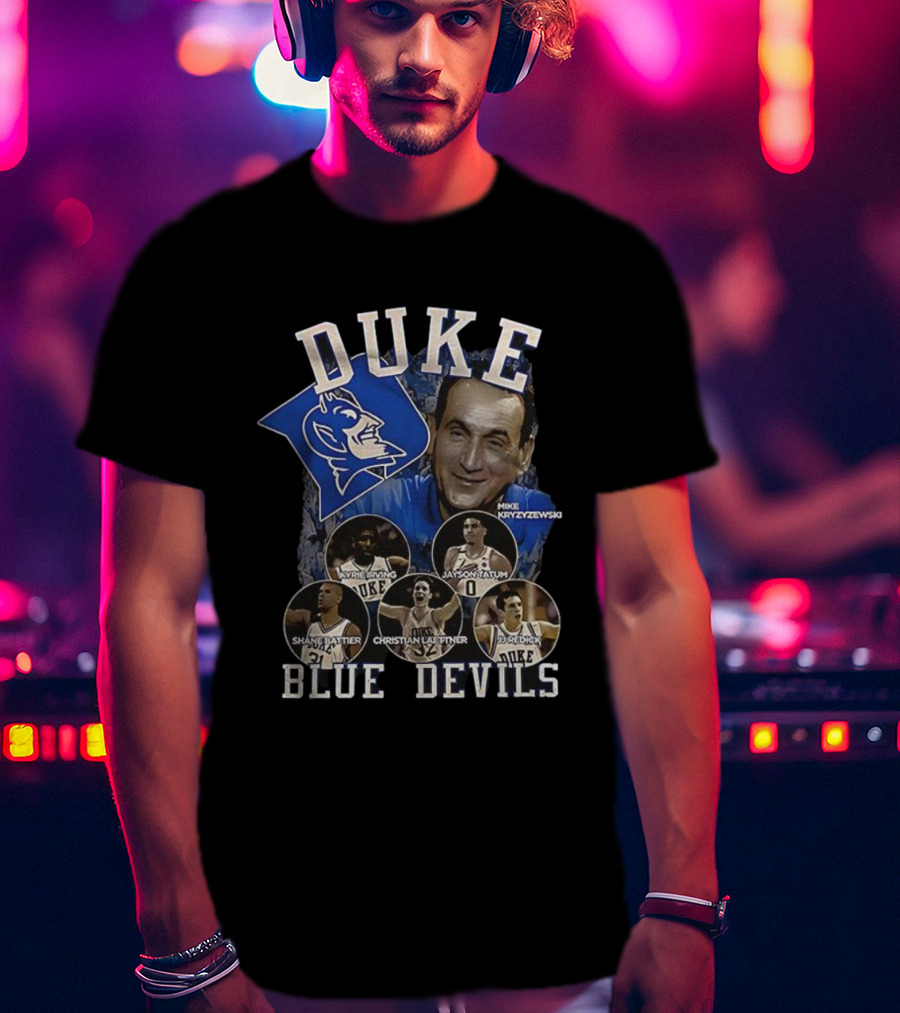 Duke Blue Devils Mike Krzyzewski Kyrie Irving Jayson Tatum Shane Battier Christian Laettner JJ Redick Vintage Legends T-Shirt