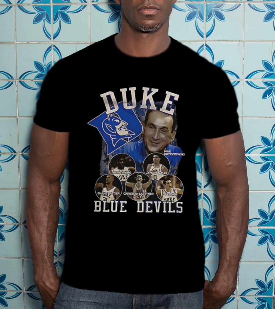 Duke Blue Devils Mike Krzyzewski Kyrie Irving Jayson Tatum Shane Battier Christian Laettner JJ Redick Vintage Legends T-Shirt