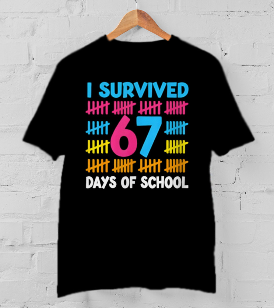 I Survived 67 Days Of School Colorful Tally Marks Fun Design T-Shirt
