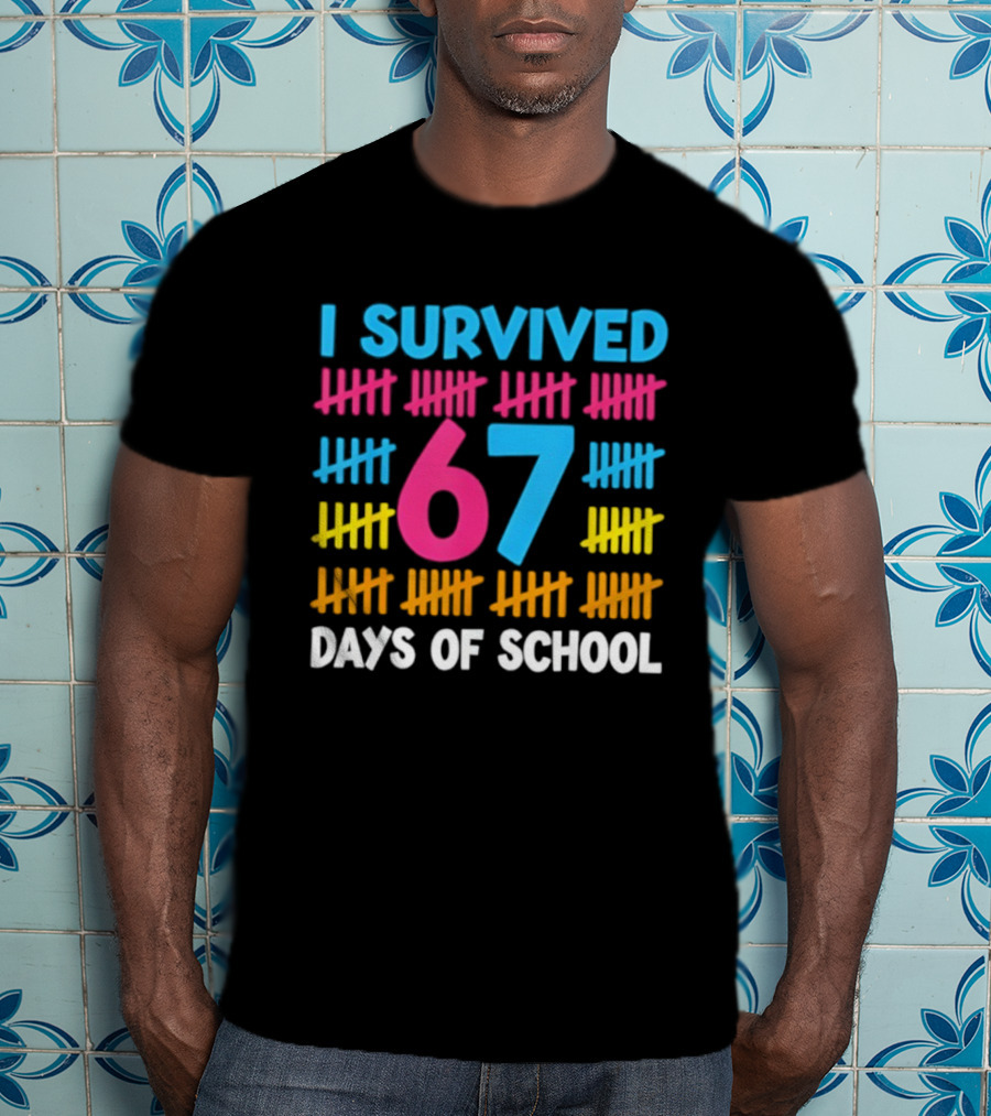 I Survived 67 Days Of School Colorful Tally Marks Fun Design T-Shirt