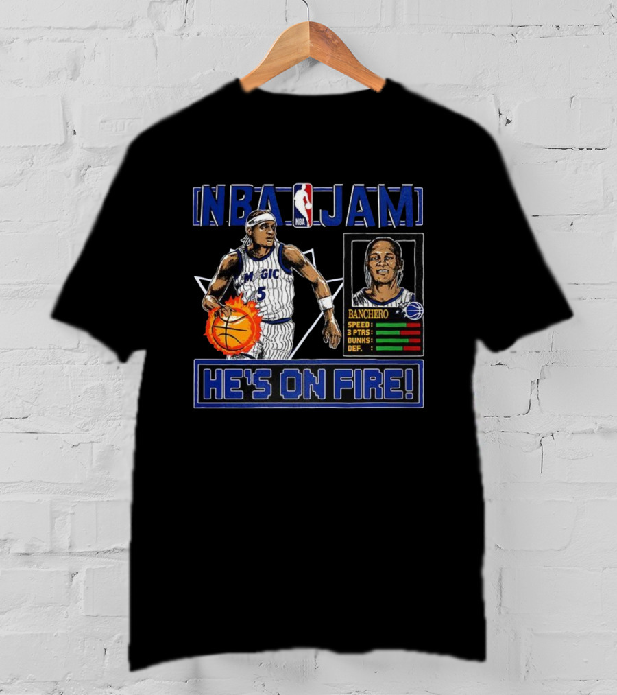 NBA Jam Paolo Banchero Orlando Magic He's On Fire Classic Video Game T-Shirt